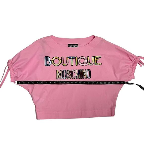 BOUTIQUE MOSCHINO New ! Iconic ! Pink Short-Sleeve Top Cotton Sz Small - Picture 9 of 10
